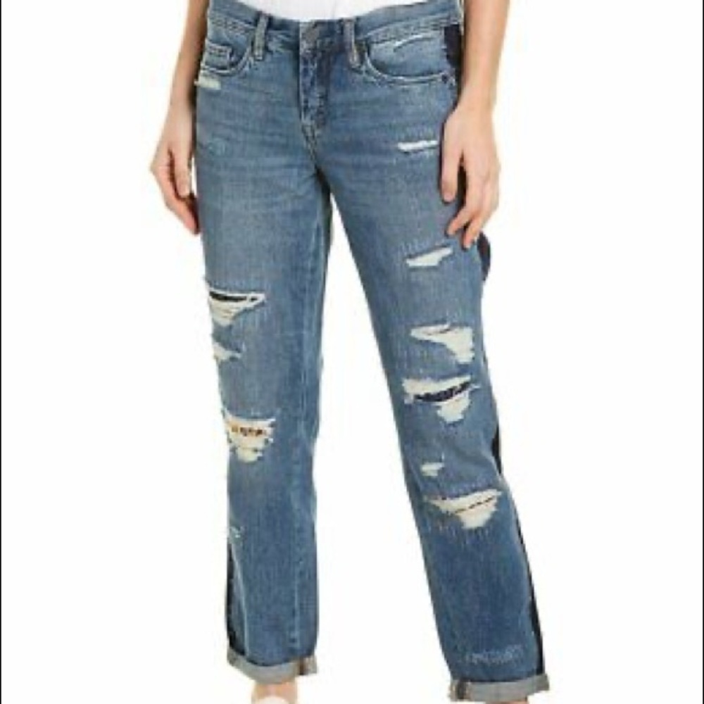 Blank NYC Still Water Crop Girlfriend Distressed Tuxedo Stripe Jeans Size
24
